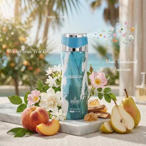 Elite Risala Imag-In Body Spray 200ml deodorant bottle with sleek design and spray nozzle.