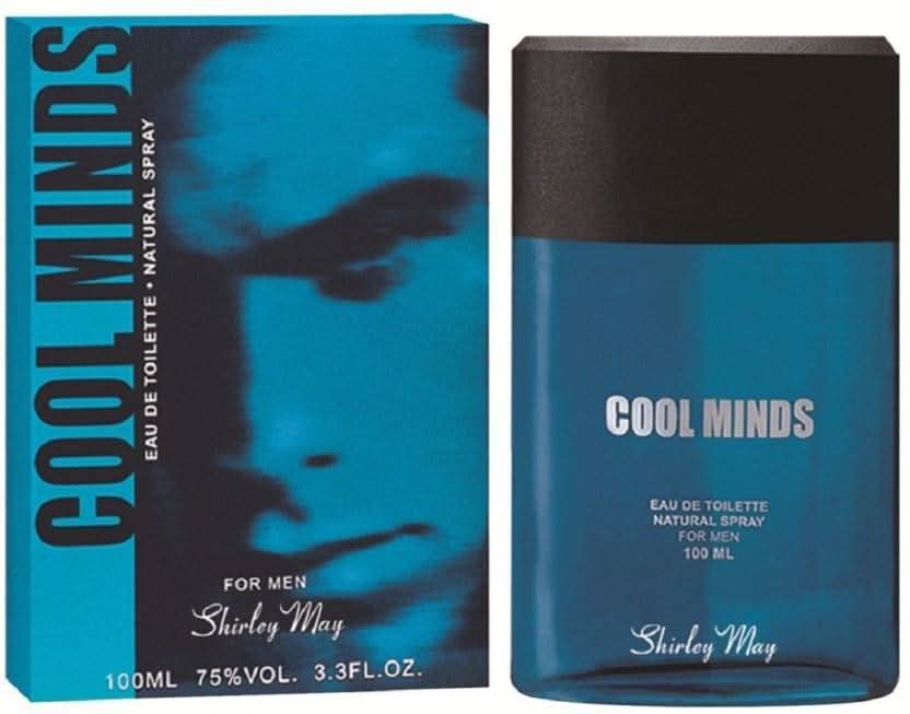 Shirley May Cool Minds for Men EDT 100ML bottle with pouch, featuring sleek packaging and modern design.