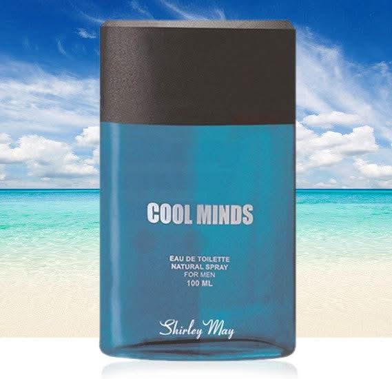 Shirley May Cool Minds for Men 100ml EDT bottle with matching pouch, featuring sleek packaging and modern design.