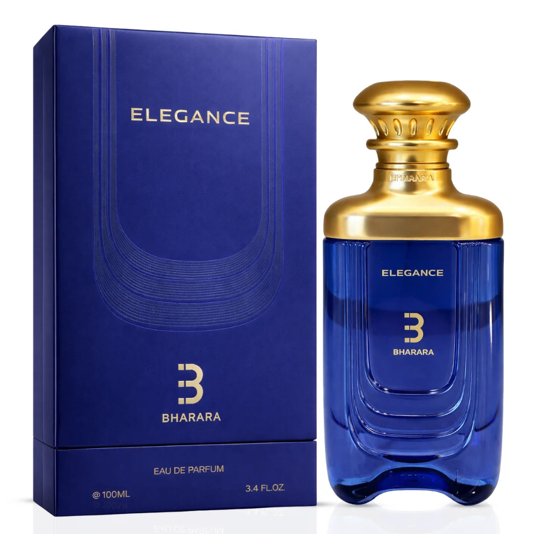 Bharara Elegance Eau de Parfum spray 100ml bottle, elegant design, showcasing the luxurious fragrance packaging.