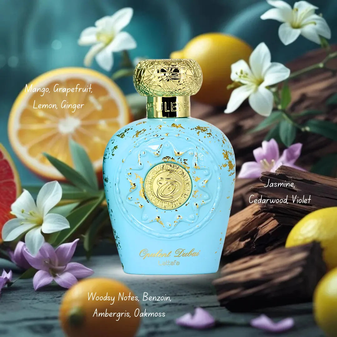 Bundle of Intense Oud Opulent Dubai and La Fede Aura Manga Eau de Parfum sprays, 100ml each, featuring luxurious fragrance bottles.