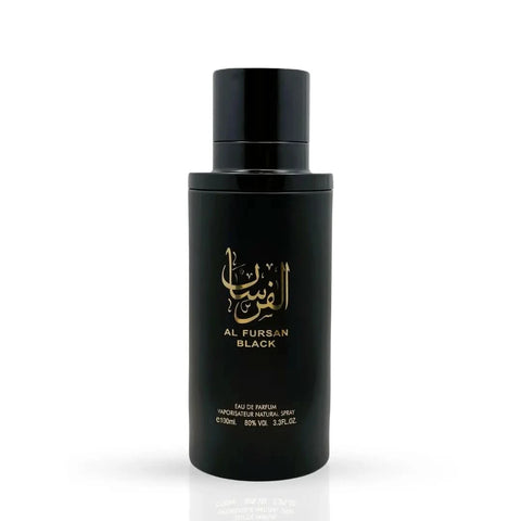 Aura Fragrances Al Fursan Black Eau De Parfum spray 100ml bottle, sleek black design and elegant packaging.