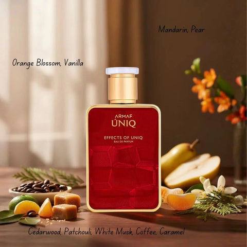 Uniq Eau De Parfum Spray by Armaf, 100ml, featuring a sleek bottle with elegant design and fragrance details.