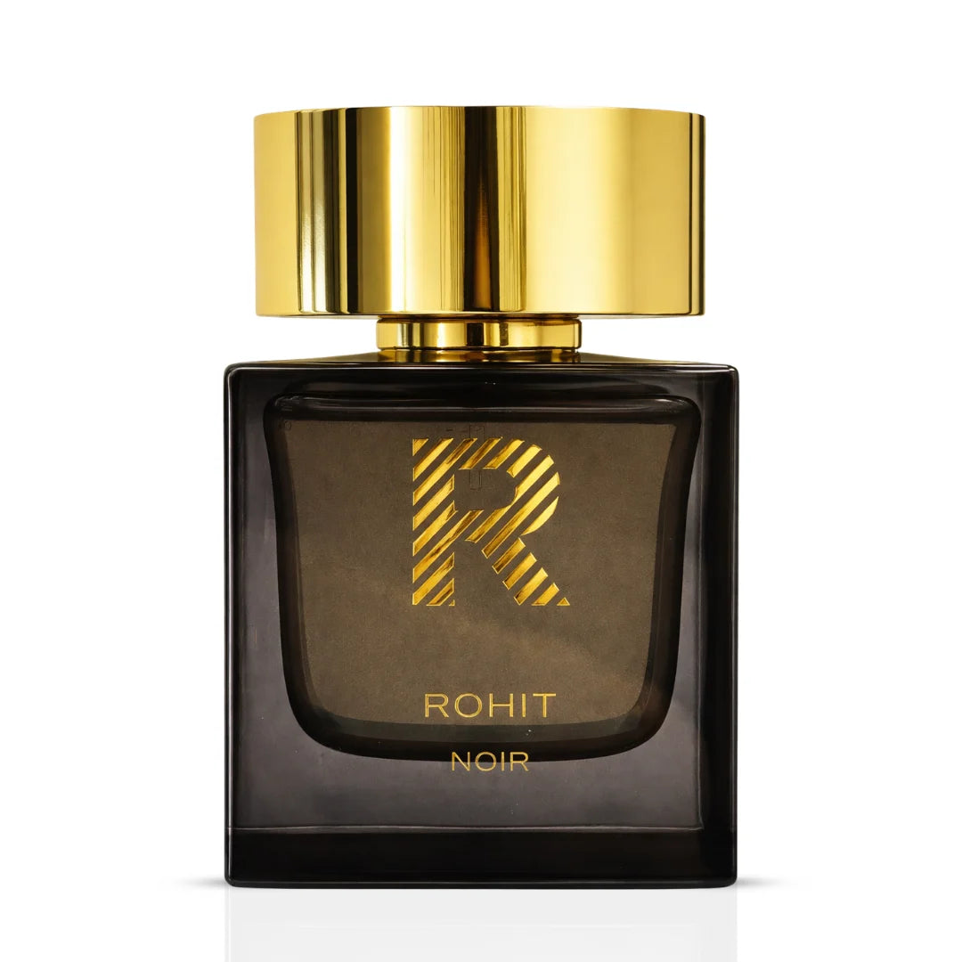 Rohit Noir Eau de Parfum Spray by Bharara, 100ml bottle, elegant black packaging with floral and citrus scent notes.