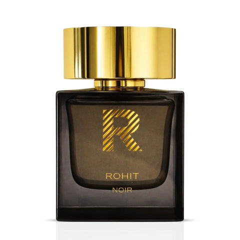 Rohit Noir Eau de Parfum Spray by Bharara, 100ml bottle, elegant black packaging with floral and citrus scent notes.