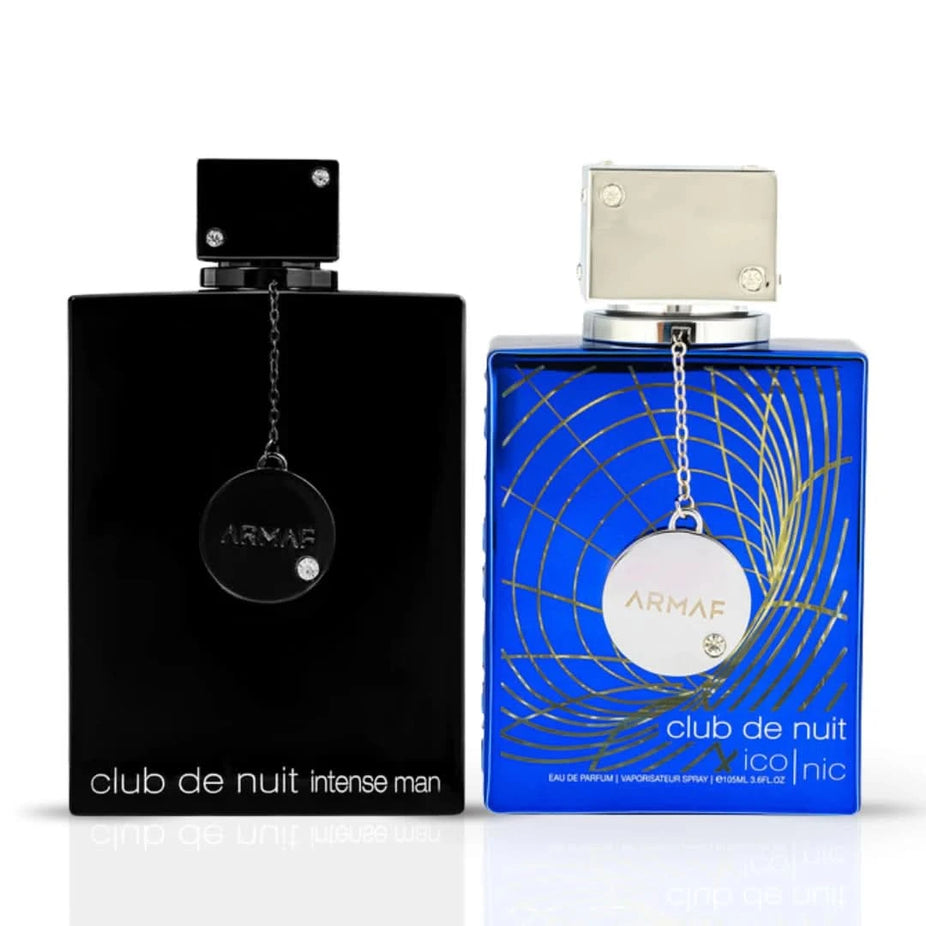Bundle of Armaf Club De Nuit Intense Man and Iconic Eau de Parfum sprays, 200ML each, featuring stylish bottles and elegant packaging.