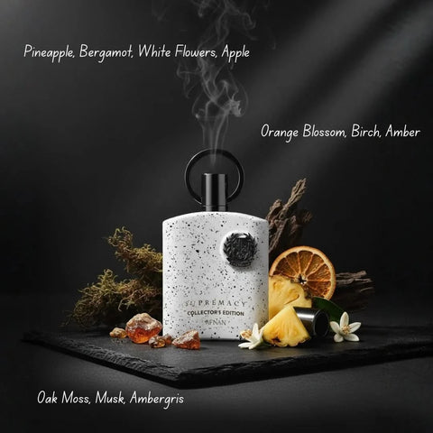 Afnan Supremacy Collector's Edition Pour Homme Eau De Parfum spray bottle, 100ml, with sleek design and elegant branding.