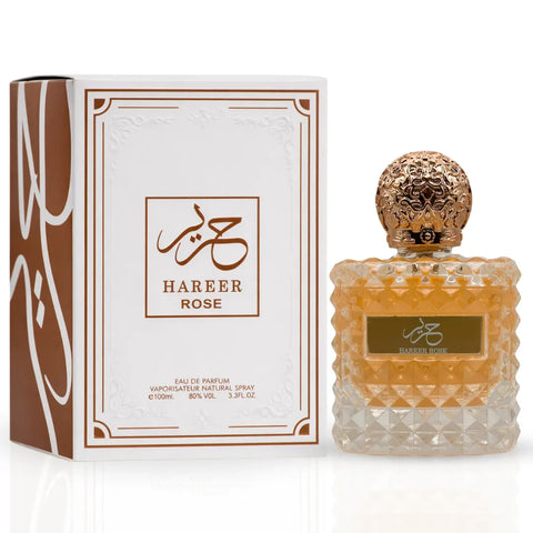 Aura Fragrances Hareer Pink Eau De Parfum spray from the Rose & Dream Collection, 100ml bottle with pink and floral design.