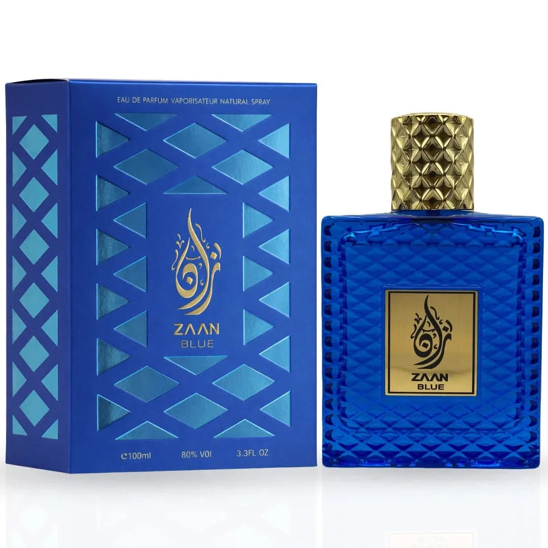 Intense Oud Zaan Black Eau De Parfum collection spray by Aura Fragrances featuring forest and blue scent notes in a 100ml bottle.