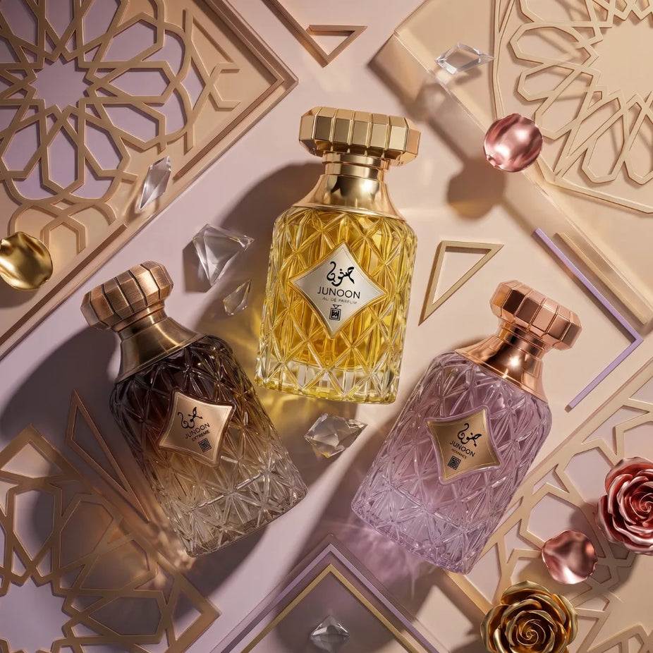 Aura by Aura Junoon Desire, Romance, and Extreme Eau De Parfum Spray bundle, 100ml bottles, elegant fragrance collection