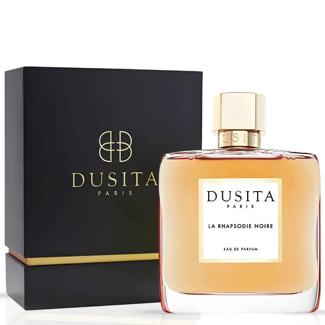 Dusita Paris La Rhapsodie Noire Eau de Parfum 100ml bottle, elegant glass design with dark, mysterious liquid inside.