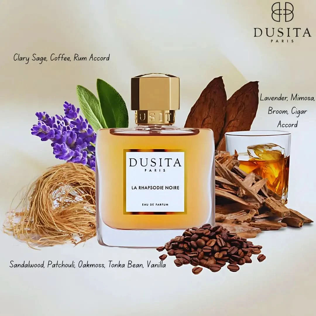 Dusita Paris La Rhapsodie Noire Eau de Parfum 100ml bottle, elegant black design, showcasing the luxury fragrance.