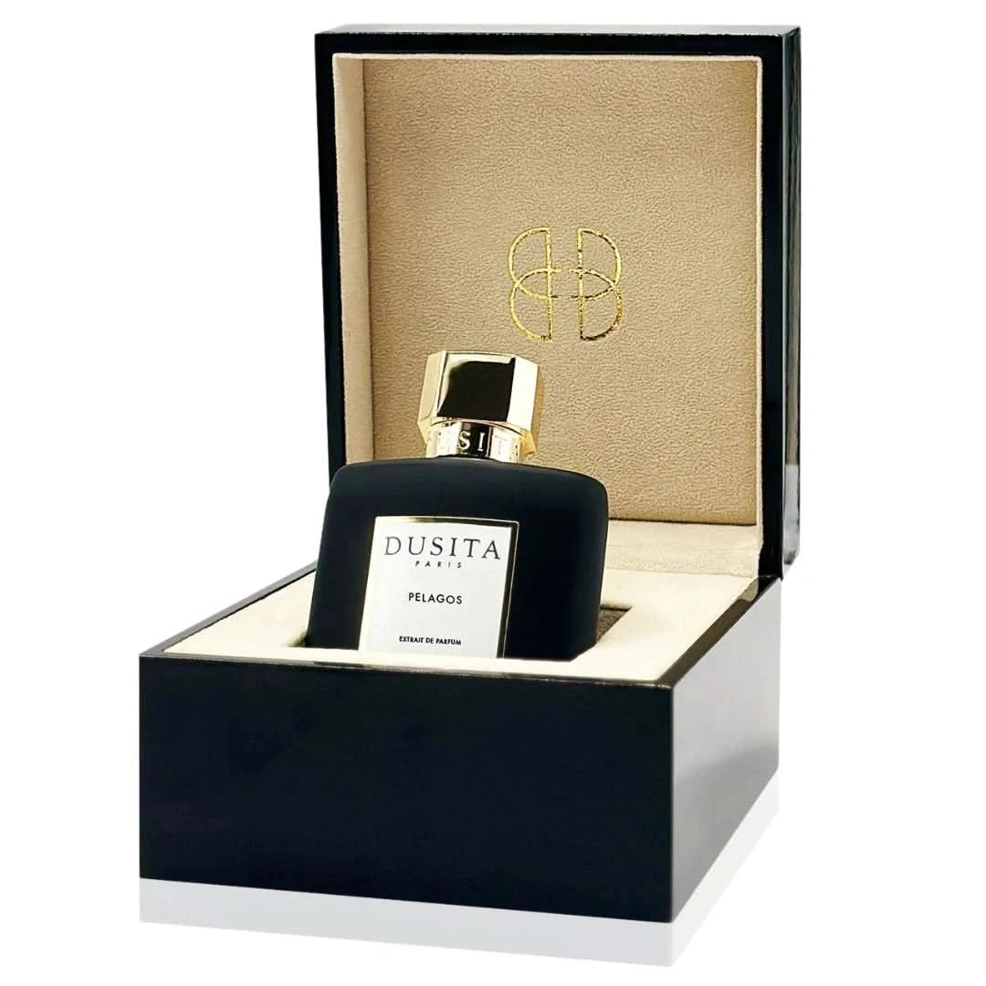 Dusita Paris Pelagos Extrait de Parfum Spray 50ml, elegant glass bottle with a floral and marine-inspired fragrance design.