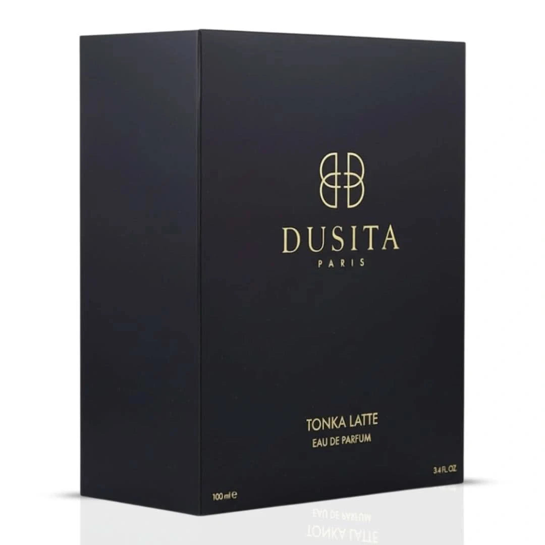 Dusita Paris Tonka Latte Eau de Parfum spray 100ml bottle, featuring a sleek glass design with a gold cap and elegant label