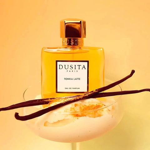 Dusita Paris Tonka Latte Eau de Parfum spray 100ml bottle, elegant fragrance bottle with a sleek design and label.