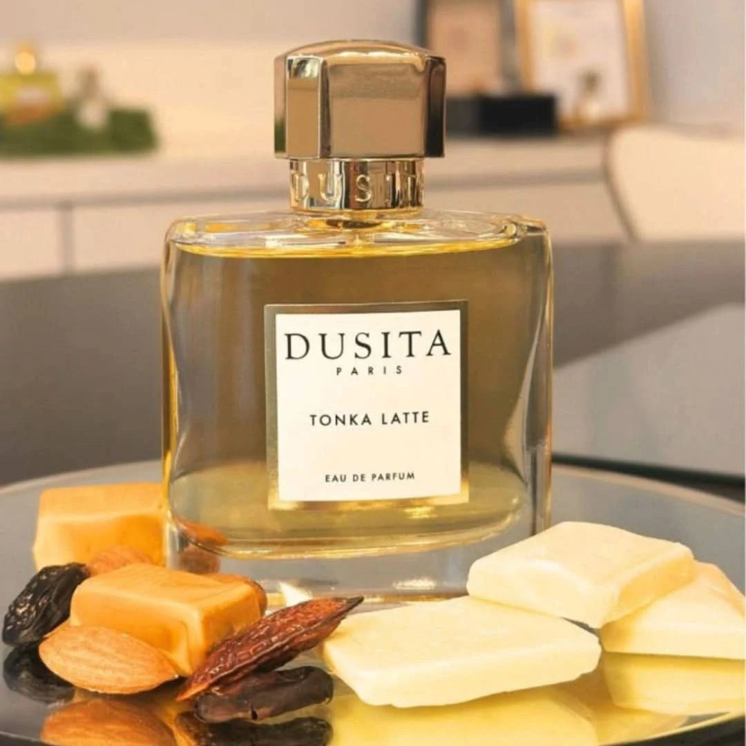 Dusita Paris Tonka Latte Eau de Parfum spray 100ml, featuring a sleek bottle and elegant design, ideal for warm, sweet fragrance lovers.