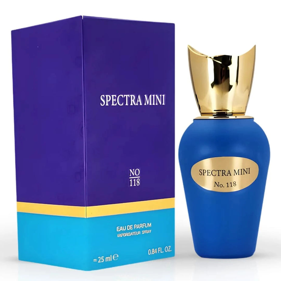Spectra Mini No. 118 Eau De Parfum Spray 25ml with sleek bottle and elegant design, showcasing the fragrance's luxurious packaging.