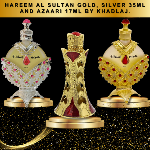 Hareem Al Sultan Gold & Silver Perfume Oil - 35 ML, Azaari CPO 17Ml by Khadlaj. - Intense oud