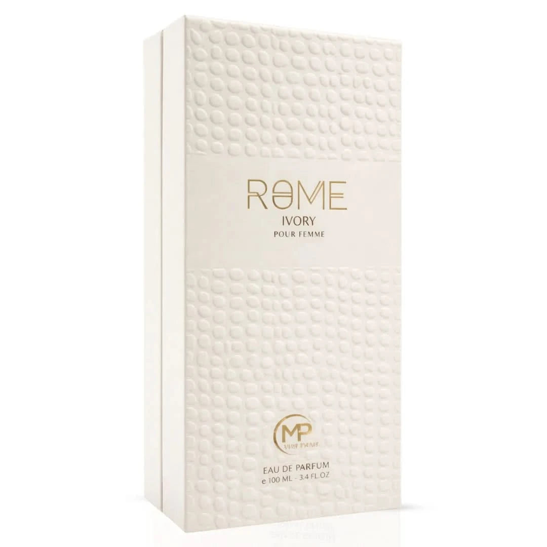 Rome Ivory Pour Femme Eau De Parfum spray by Mast Perfume, 100ml, featuring an elegant bottle design with a soft, ivory-colored finish.