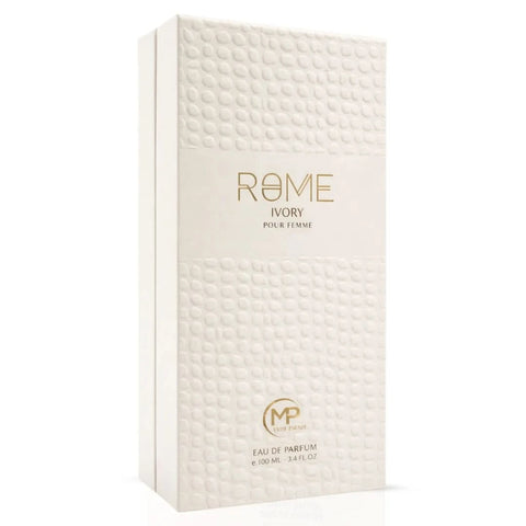 Rome Ivory Pour Femme Eau De Parfum spray by Mast Perfume, 100ml, featuring an elegant bottle design with a soft, ivory-colored finish.