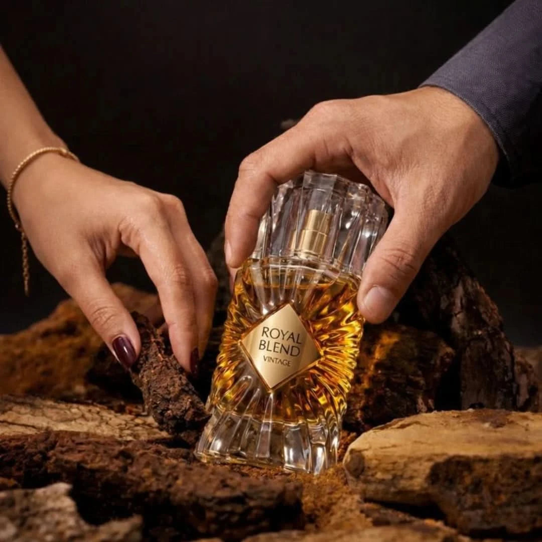French Avenue Royal Blend Vintage Extrait de Parfum spray 100ml, elegant EDP bottle with intricate design and gold accents.