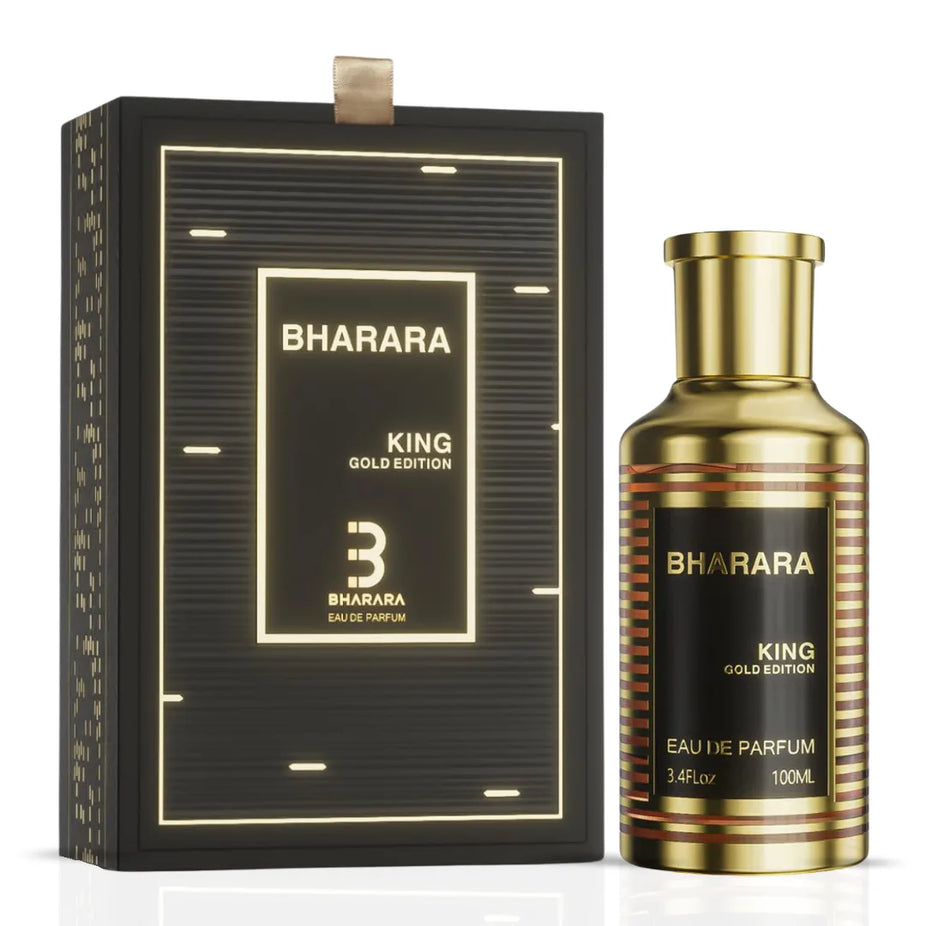 Bharara King Gold Edition Eau de Parfum spray 100ml, luxurious gold bottle with elegant design by Bharara.