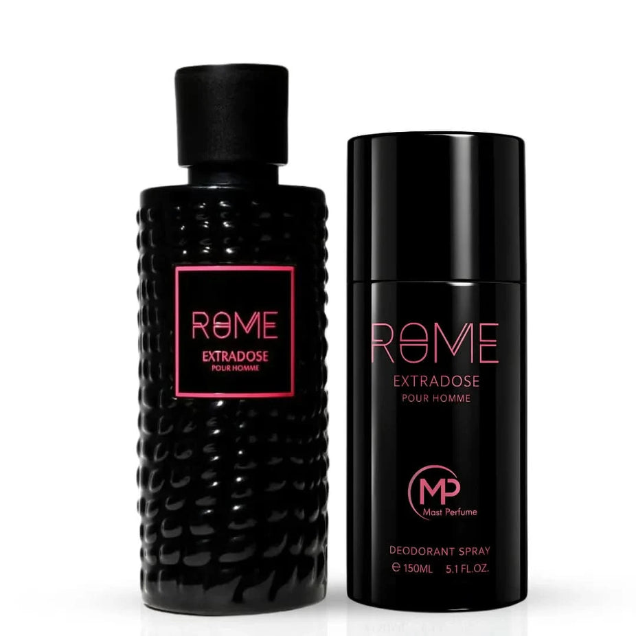 Rome Extradose Pour Homme Mast Perfume 2-piece gift set with stylish bottles and packaging, perfect for gifting or personal use.