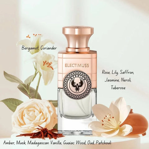 Electimuss London Imperium Parfum Spray 100ml EDP bottle with reflective surface, showcasing elegant packaging.