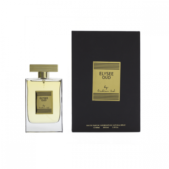 Elysee Oud Eau De Parfum by Arabian Oud, 100ml bottle, elegant fragrance with rich oud notes, sleek glass packaging.