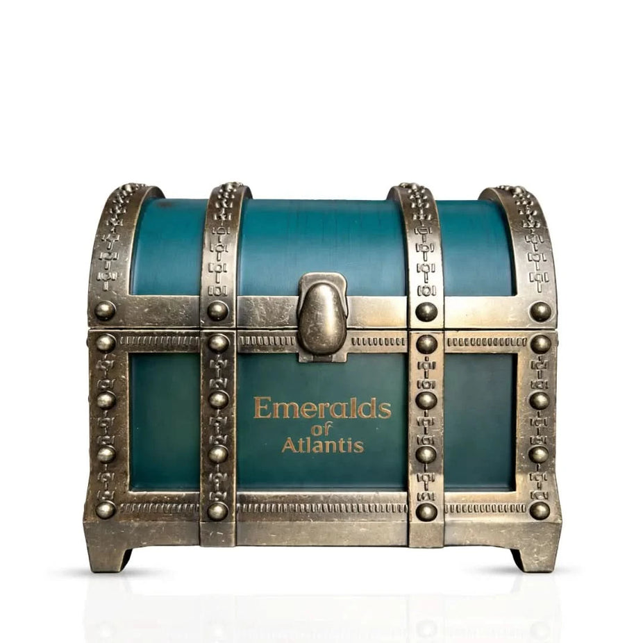 Elite Risala Emeralds of Atlantis Eau De Parfum Spray 100ml, elegant perfume bottle with green accents and luxurious design