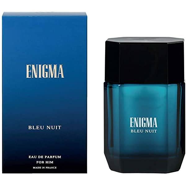Art & Parfum Enigma Bleu Nuit EDP for Men, 100 ML, bottle with sleek blue design and silver accents, showcasing the fragrance.