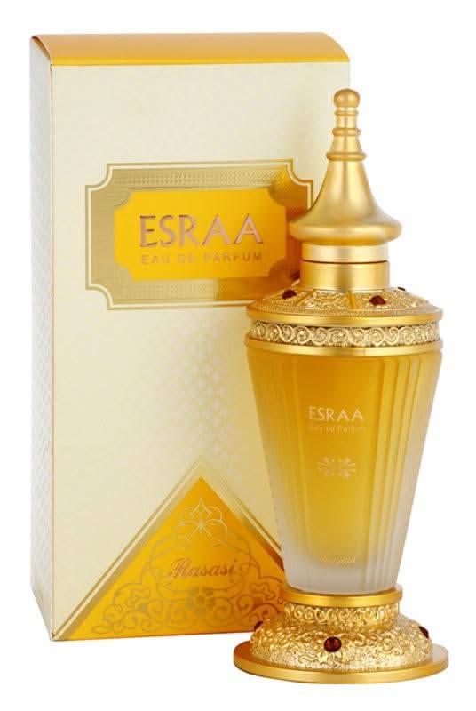 Rasasi Esraa CPO concentrated perfume oil in 30ml bottle, with elegant packaging and detailed label display.