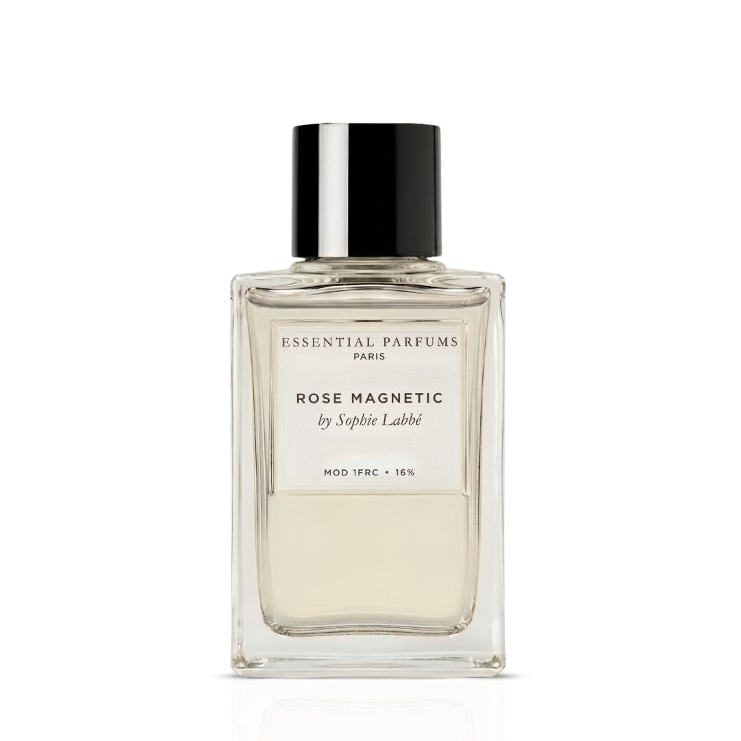 Rose Magnetic Eau de Parfum Spray by Essential Parfums, 100ml, featuring a floral fragrance bottle with a sleek design.