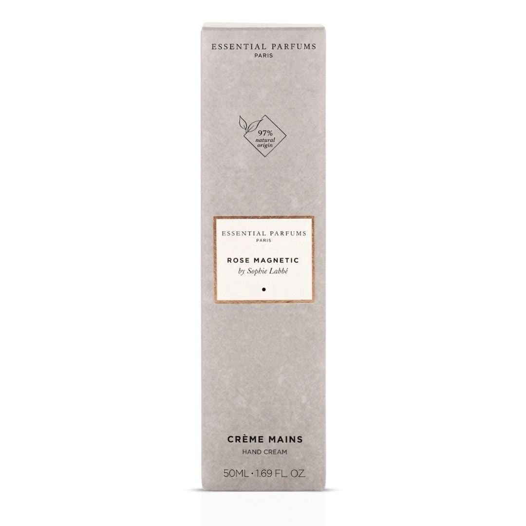 Rose Magnetic hand cream by Sophie Labbé in 50ml jar, featuring floral scent, essential Paris beauty product.