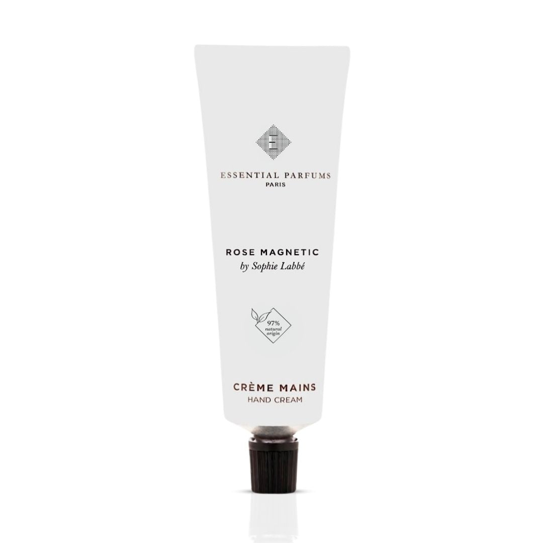 Rose Magnetic by Sophie Labbé Essential Parfums hand cream in 50ml tube, featuring floral fragrance and nourishing formula.