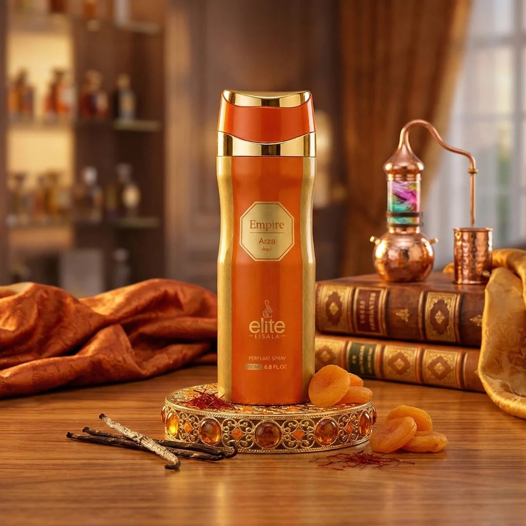 RISALA Empire Arza perfumed body spray in 200ml bottle, featuring a sleek design and luxurious fragrance for everyday freshness.