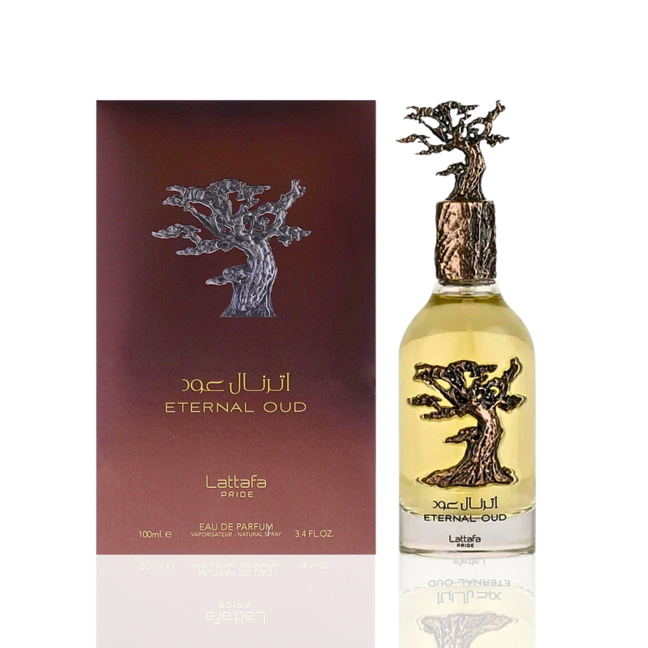 Lattafa Pride NEBRAS & Eternal Oud unisex EDP spray bundle, 100ML, long-lasting luxurious fragrances for men and women.