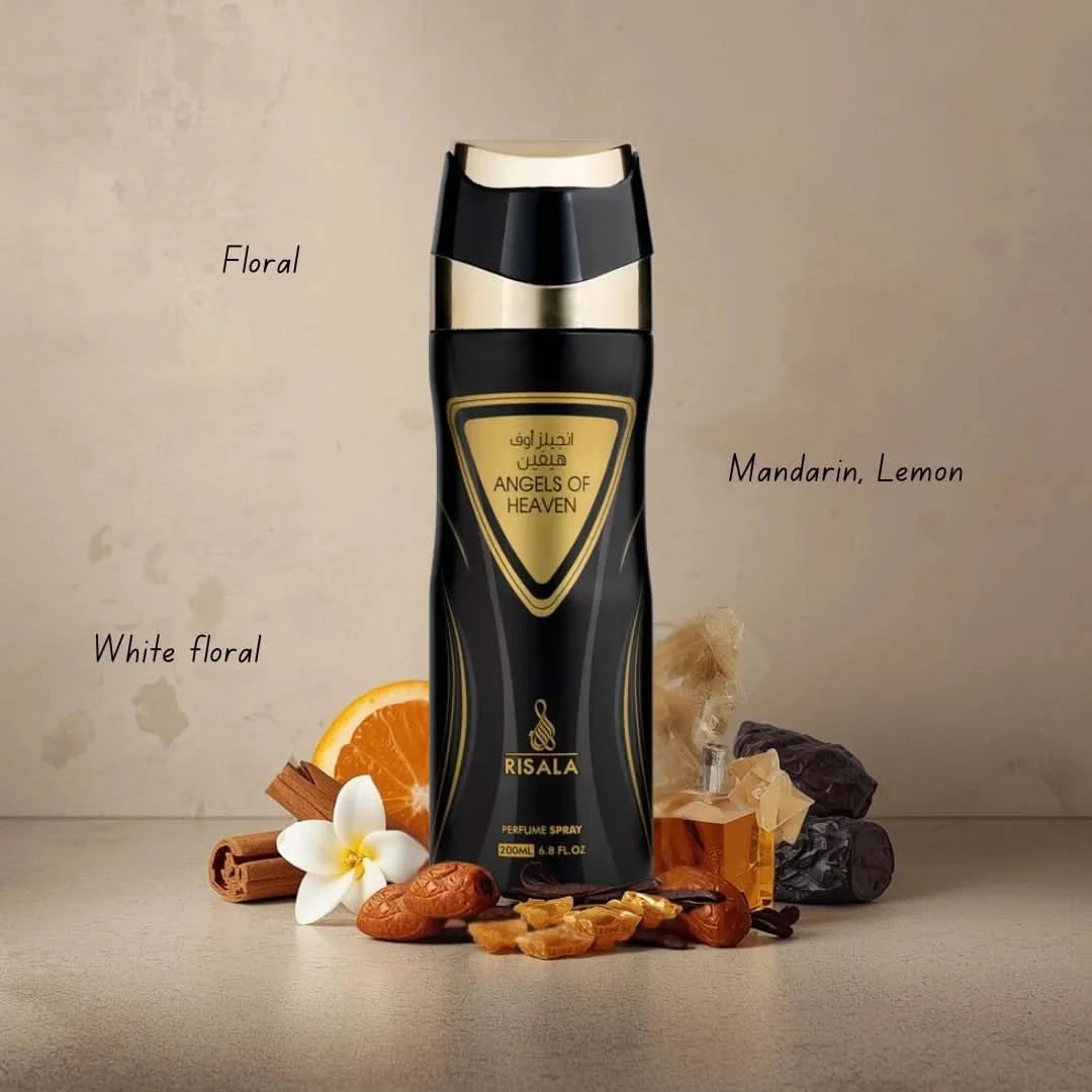 RISALA Angels Of Heaven perfume and body spray bundle, 100ml Eau de Parfum spray and 200ml perfumed body spray, elegant packaging