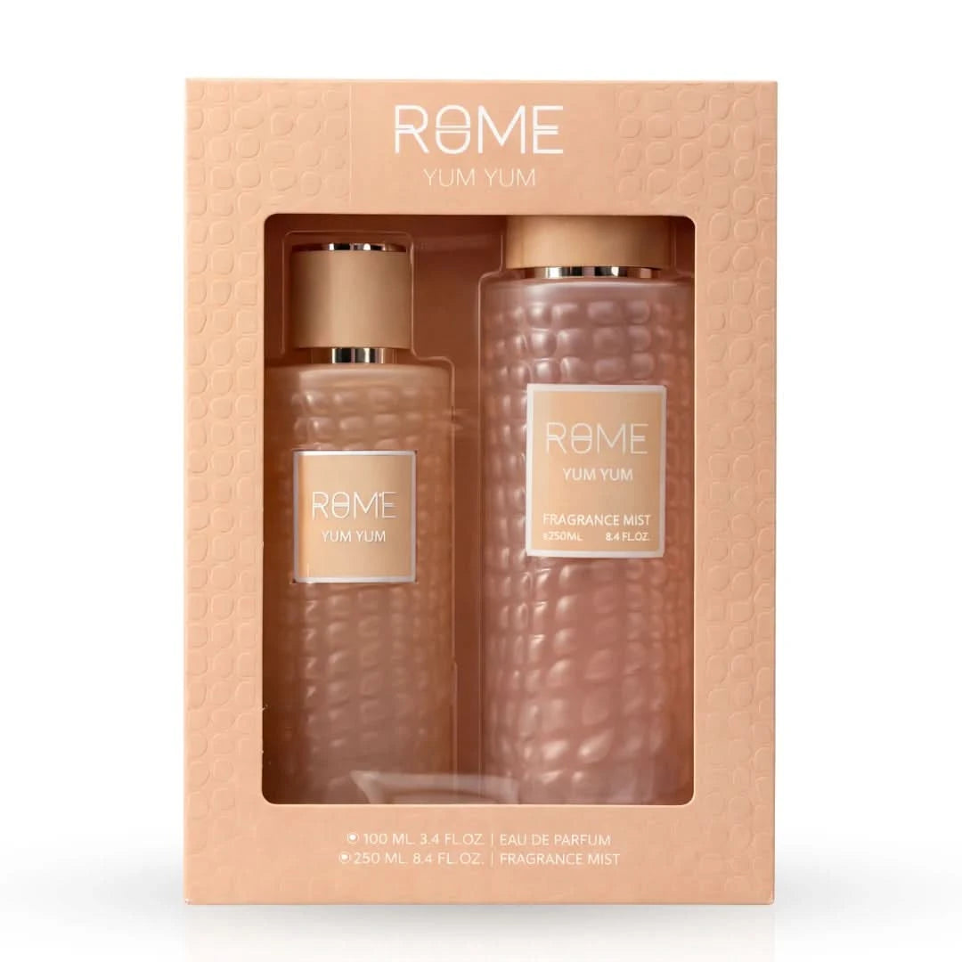 Rome Yum Yum Mast Perfume 2-piece fragrance gift set with elegant bottles and packaging, perfect for gifting or personal use.