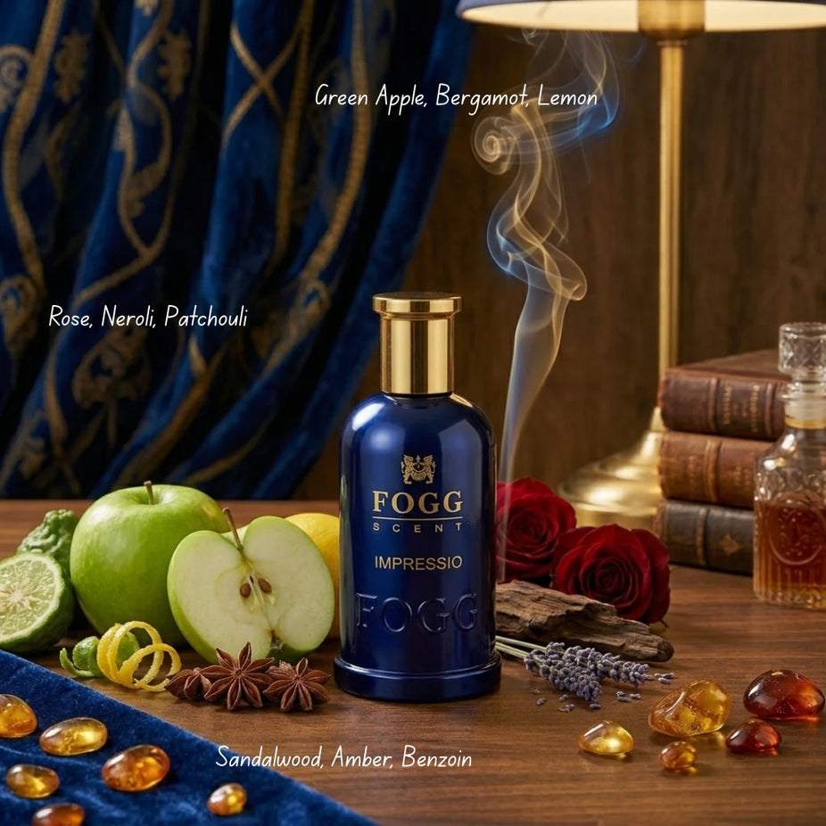 Fogg Impressio & Intensio for Men Eau de Parfum bundle, 100ml spray bottles, featuring masculine scent packaging and branding