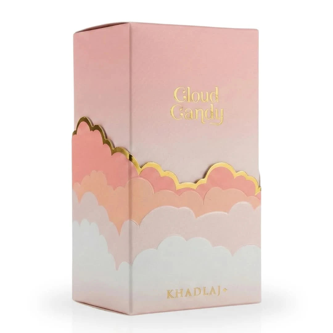 Khadlaj Cloud Candy Eau de Parfum spray 100ml bottle with elegant packaging and floral fragrance design.