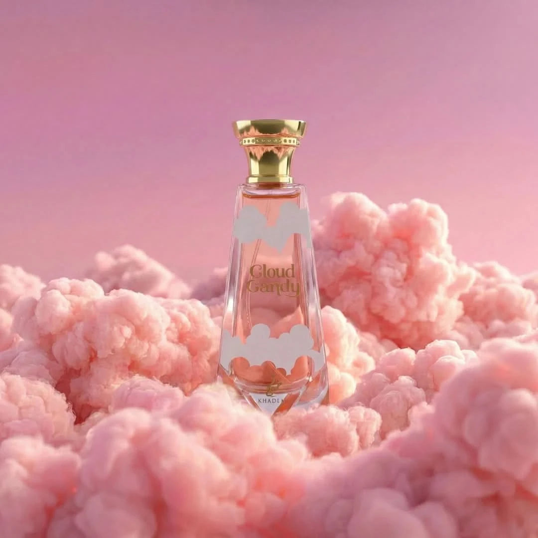 Khadlaj Cloud Candy Eau de Parfum Spray 100ml bottle with elegant packaging and floral fragrance design.