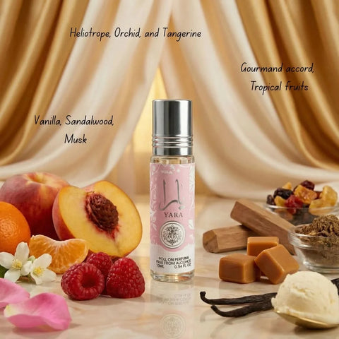 Pink Blush Shams Al Emarat and Yara perfume oils by Ard Al Zaafaran in 10ml CPO bottles, featuring floral and exotic fragrance packaging.