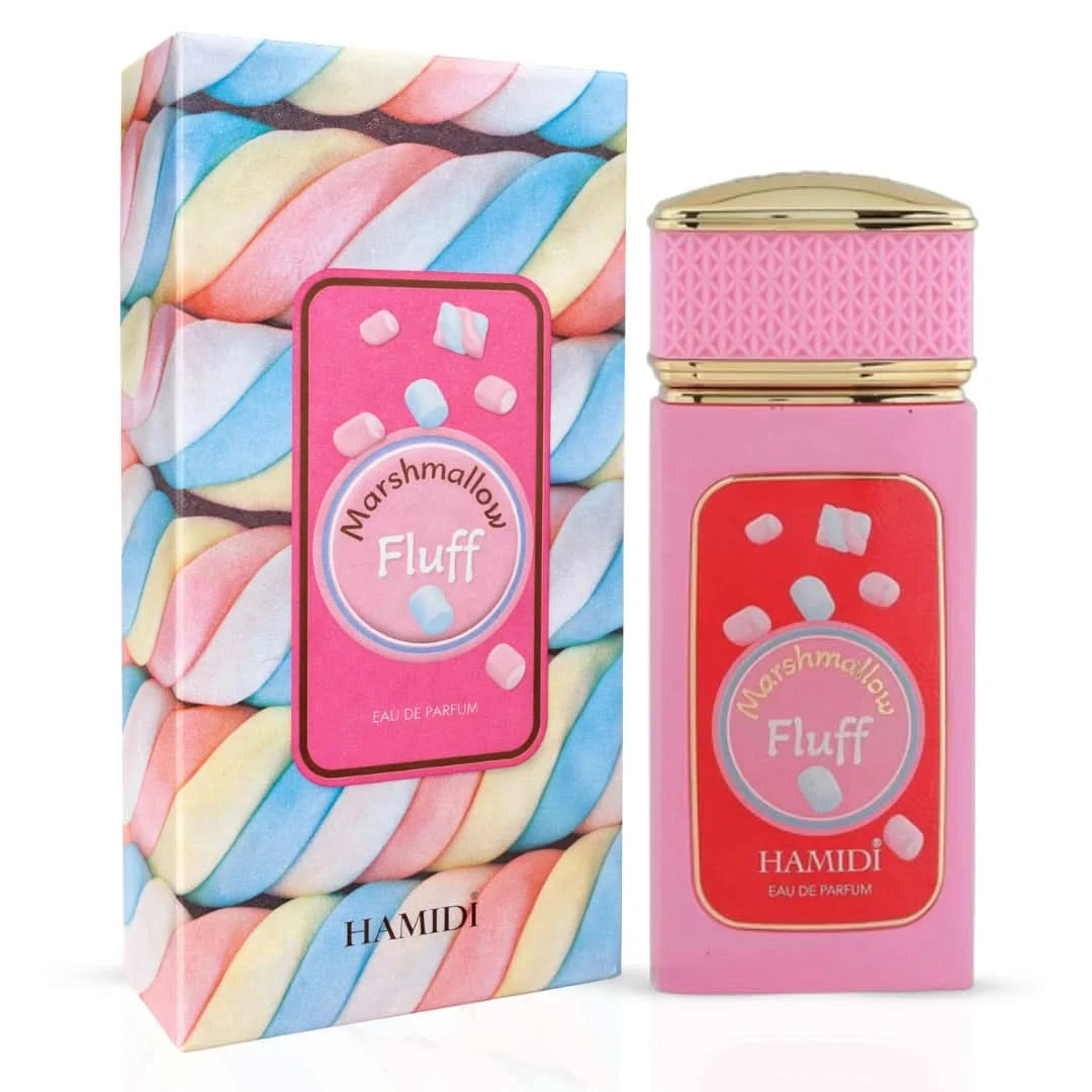 Hamidi Marshmallow Fluff Eau De Parfum Spray 100ml with soft, sweet fragrance bottle and elegant packaging.