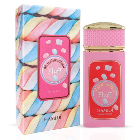 Hamidi Marshmallow Fluff Eau De Parfum Spray 100ml with soft, sweet fragrance bottle and elegant packaging.