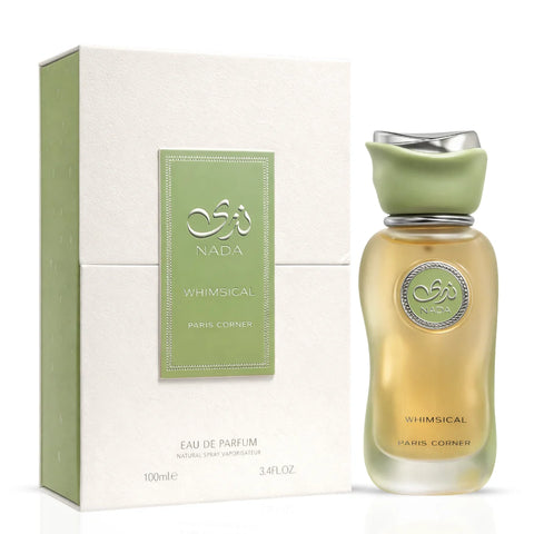 Nada Whimsical Eau De Parfum Spray by Paris Corner, 100ml, shows the elegant perfume bottle with floral accents and modern design.
