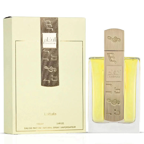 Lattafa Angham & Angham Second Song Eau de Parfum bundle with two 100ml spray bottles, featuring floral and oriental fragrance notes.