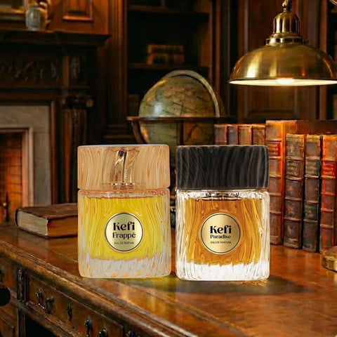 Elite Risala Kefi Paradise & Kefi Frappe Eau de Parfum Spray bundle, 100ml, featuring stylish fragrance bottles.
