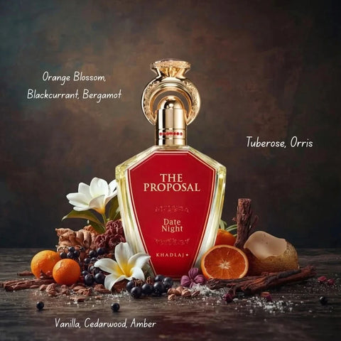 Khadlaj The Proposal Special Occasion and Date Night Eau de Parfum bundle with two 100ml spray bottles, featuring elegant fragrance bottles.