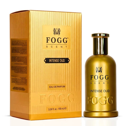Fogg Intense Oriental Eau de Parfum spray for men with oud, wood, amber, and aromatic notes in 100ml bottle.
